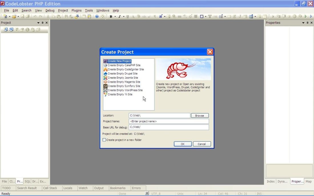 Create Project in Codelobster PHP Edition