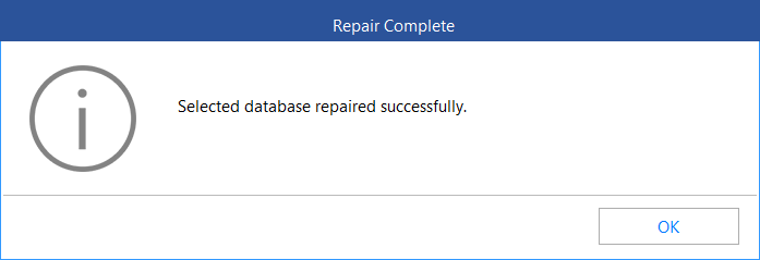 selected database is repaired successfully